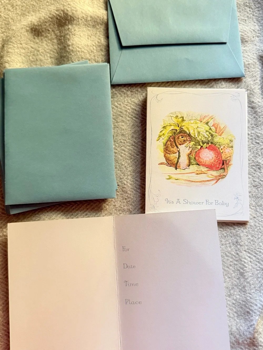 Clinton Prints Beatrix Potter Baby Shower Invitations 7 Folded Cards w Envelopes